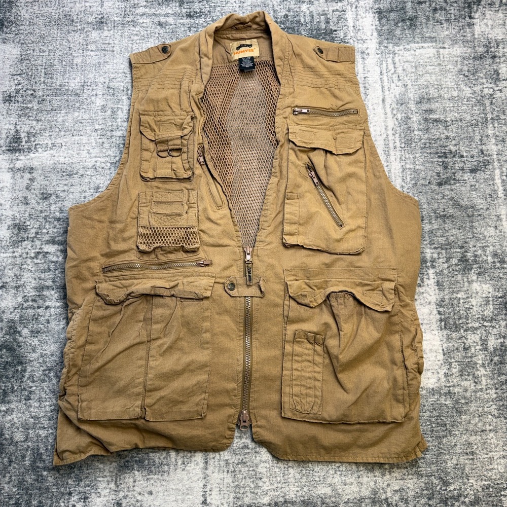 Humvee Vest Men 3XL Brown Utility Pockets Safari Photo Hiking Fishing Breathable